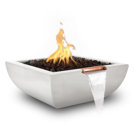 The Outdoor Plus 36 Square Avalon Fire & Water Bowl, GFRC Concrete, White, Low Voltage Electronic Ignition, Natural Gas OPT-AVLFW36E12V-LIM-NG